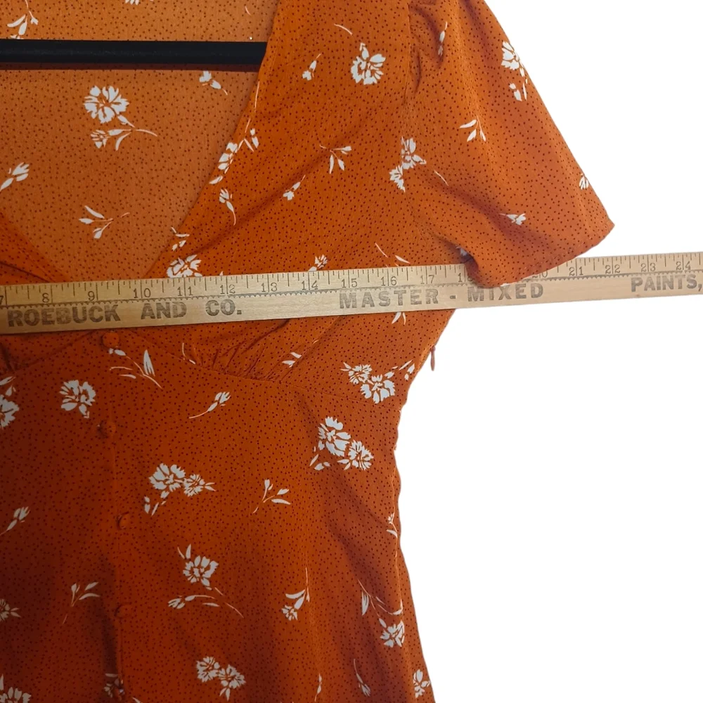 COTTON ON Burnt Orange White Floral Black Polka Dot Print Mini A-Line Dress XS - Picture 6 of 9